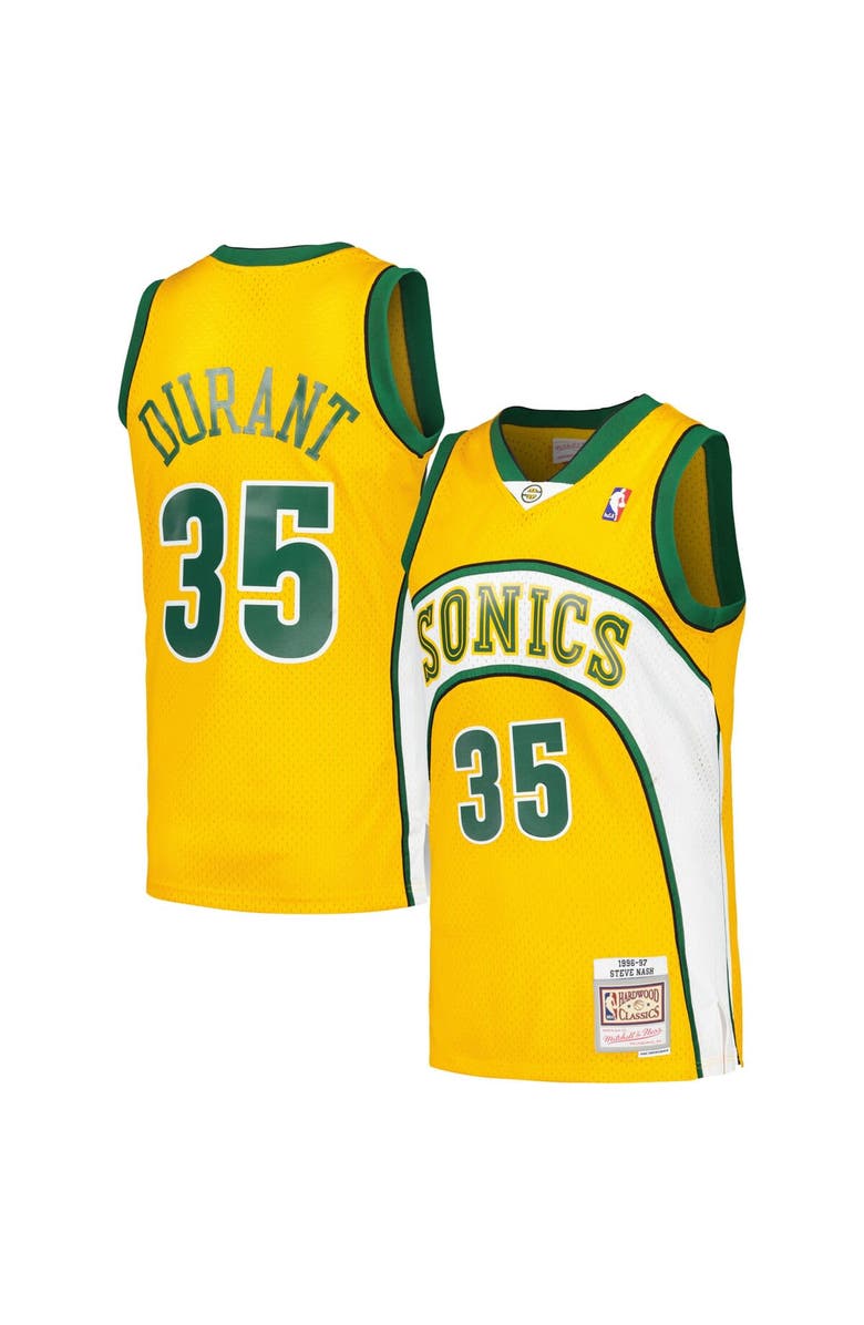 Mitchell & Ness Men's Mitchell & Ness Kevin Durant Yellow Seattle SuperSonics 2007/08 Hardwood Classics Swingman Throwback Jersey, Main, color,