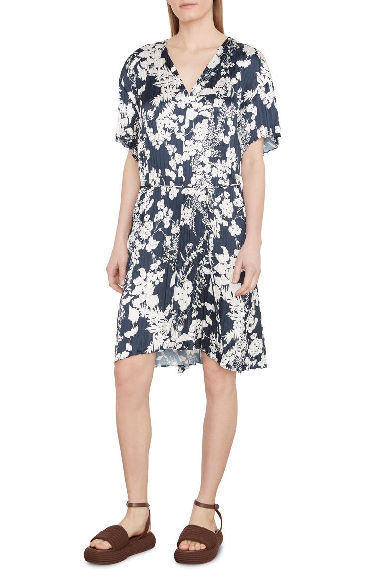 Arboretum Floral Crinkled Satin Dress, Main, color, COASTAL