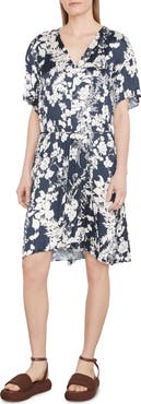 Vince Arboretum Floral Crinkled Satin Dress