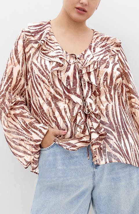 Vivid Mesh Ruffle Top (Plus)
