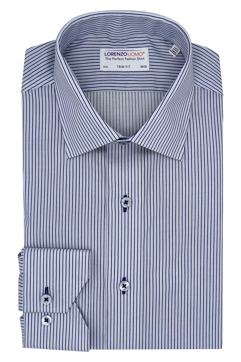 Trim Fit Stripe Cotton Dress Shirt, Main, color, LIGHT BLUE/ NAVY