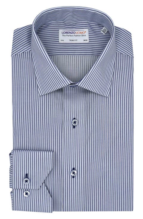 Trim Fit Stripe Cotton Dress Shirt (Regular & Big)