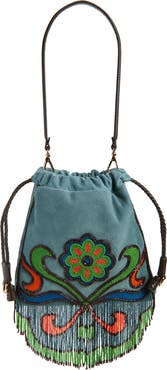 Etro Kalispera Beaded Fringe Suede Shoulder Bag