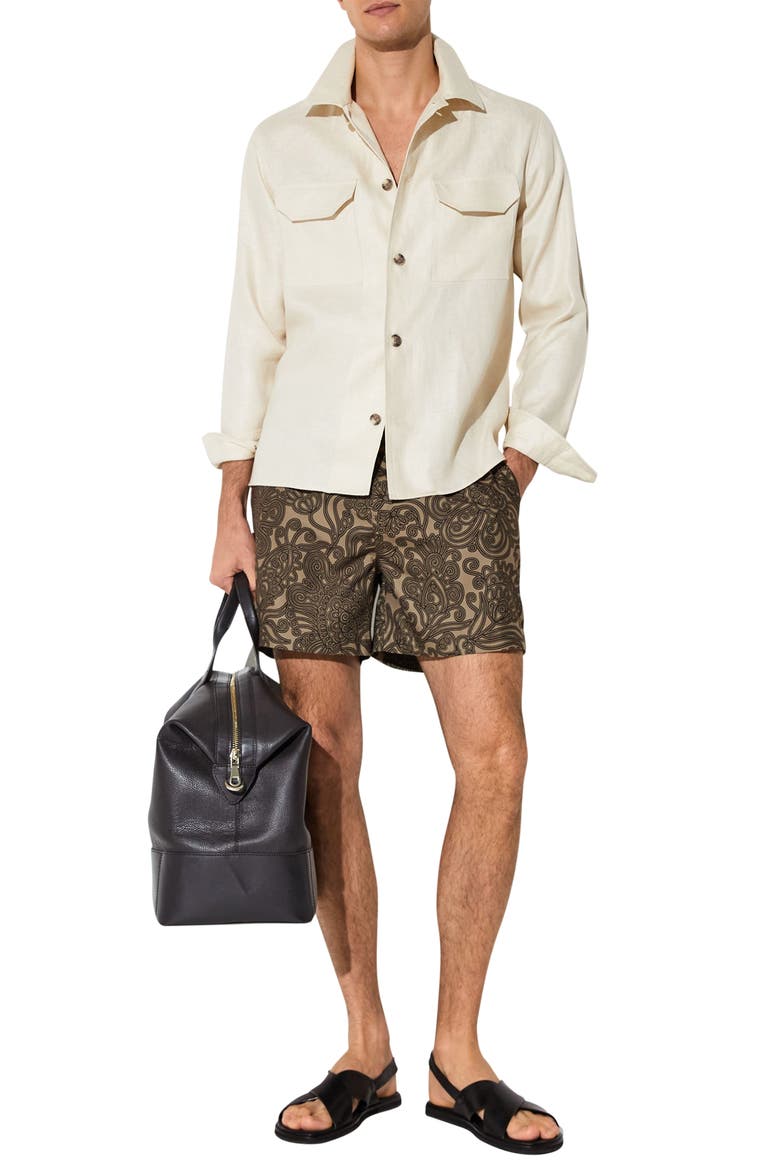 Fallow Floral Side Adjuster Swim Trunks, Alternate, color, MOCHA BROWN