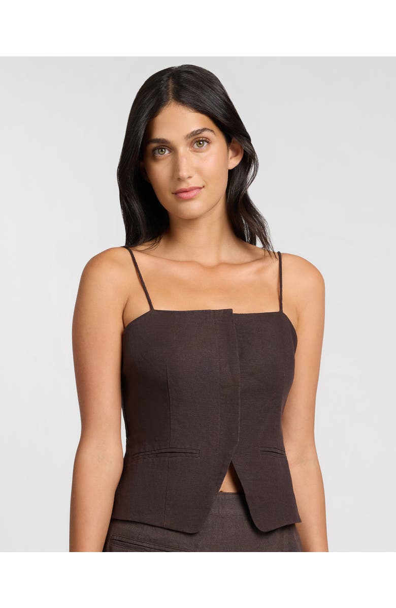 Onia Air Linen Straight Neck Top, Main, color, Espresso