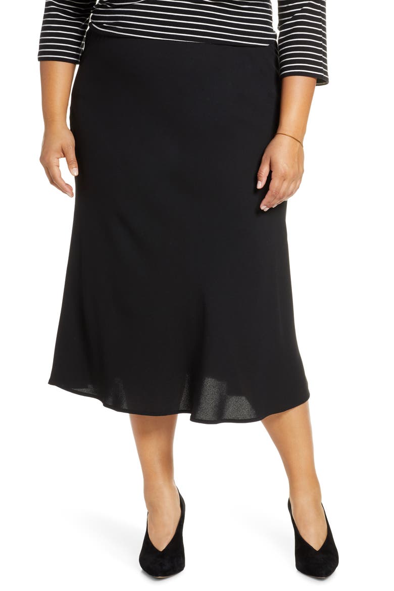 Bias Cut Midi Skirt, Main, color, BLACK