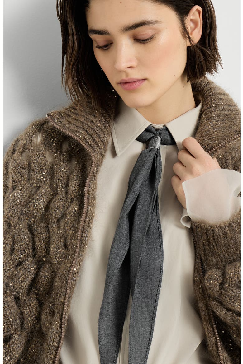 Virgin wool organza necktie with monili, Alternate, color, Dark Grey