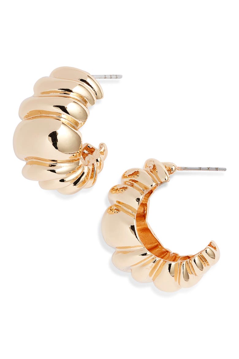 Mollusk Spiral Hoop Earrings, Main, color, GOLD