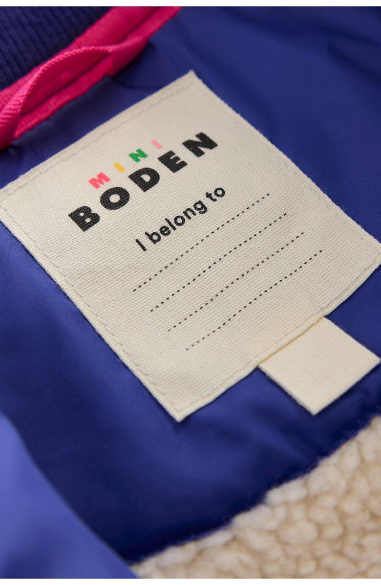 Mini Boden Kids' Fun Quilted Bomber Jacket, Alternate, color, Navy Placement Print