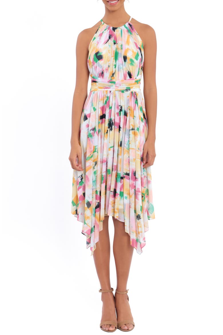 Pleated Halter Handkerchief Dress, Main, color, SOFT WHITE/ ROSE
