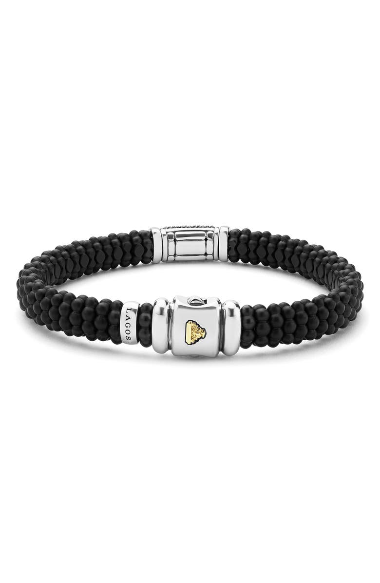 LAGOS Men's Two-Tone Matte Black Ceramic Black Diamond Bracelet, Alternate, color, Silver