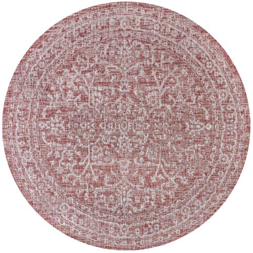Jonathan Y Malta Bohemian Medallion Textured Weave Indoor/outdoor Round Area Rug In Red/taupe