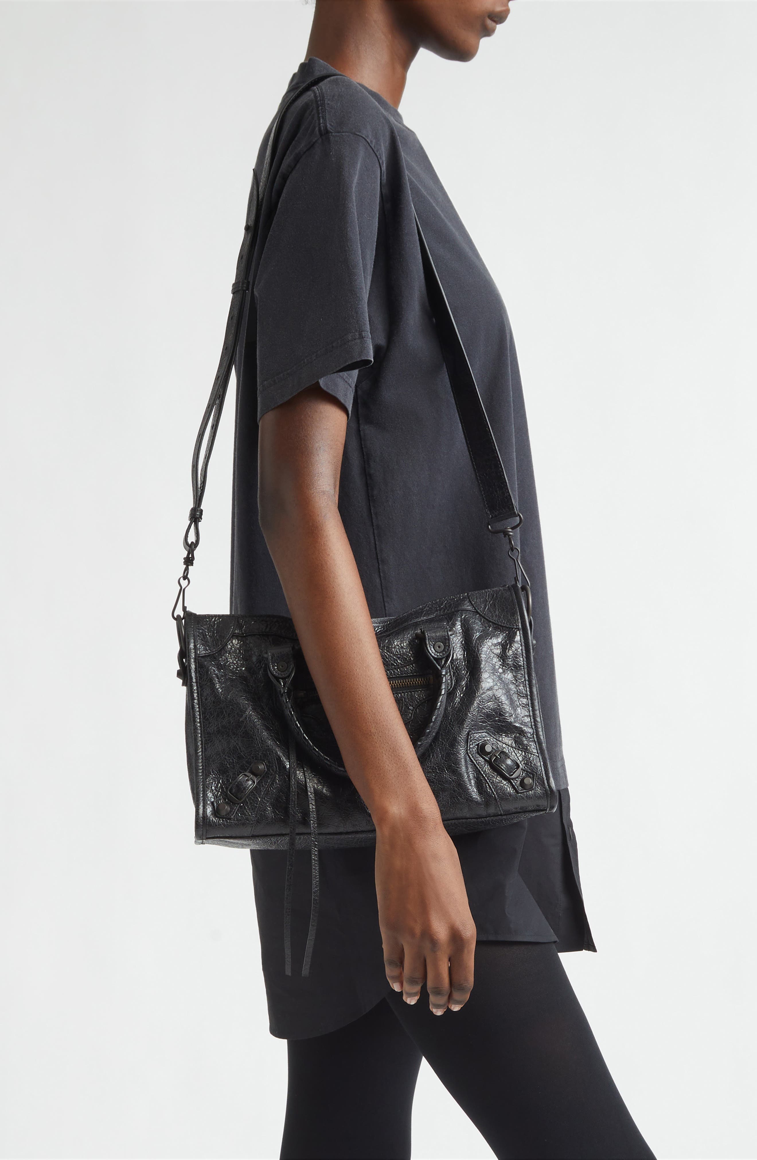 Balenciaga Small Le City Leather Satchel, Alternate, color, 1000 Black