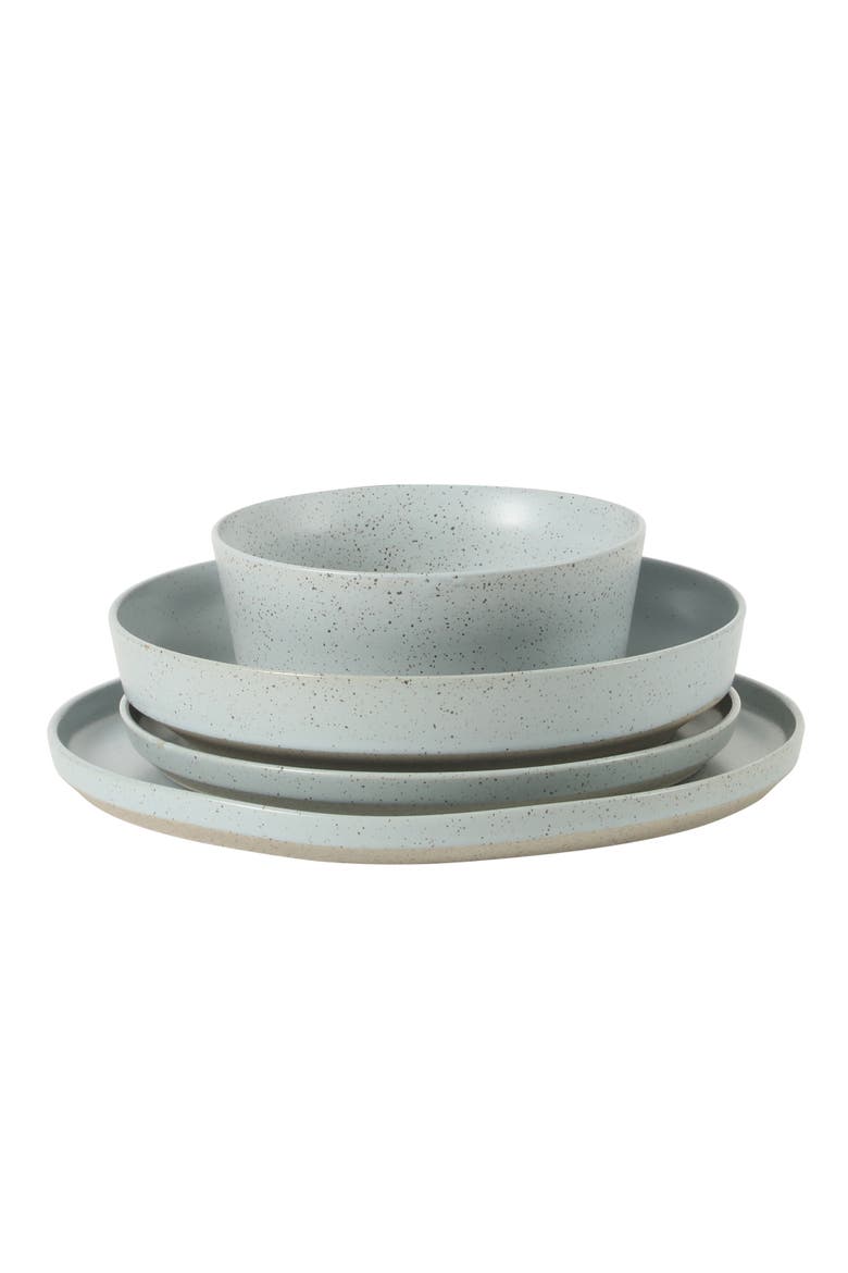 Overbrook 16-Piece Stoneware Stackable Plates and Double Bowl Dinnerware Set, Service for 4, Alternate, color, Brown