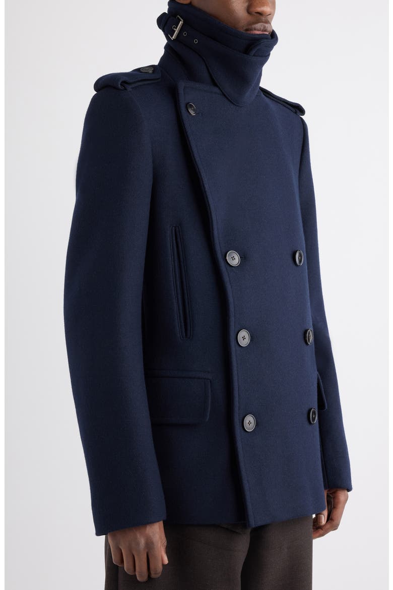 Dries Van Noten Rafaell Double Breasted Wool Blend Peacoat (Men