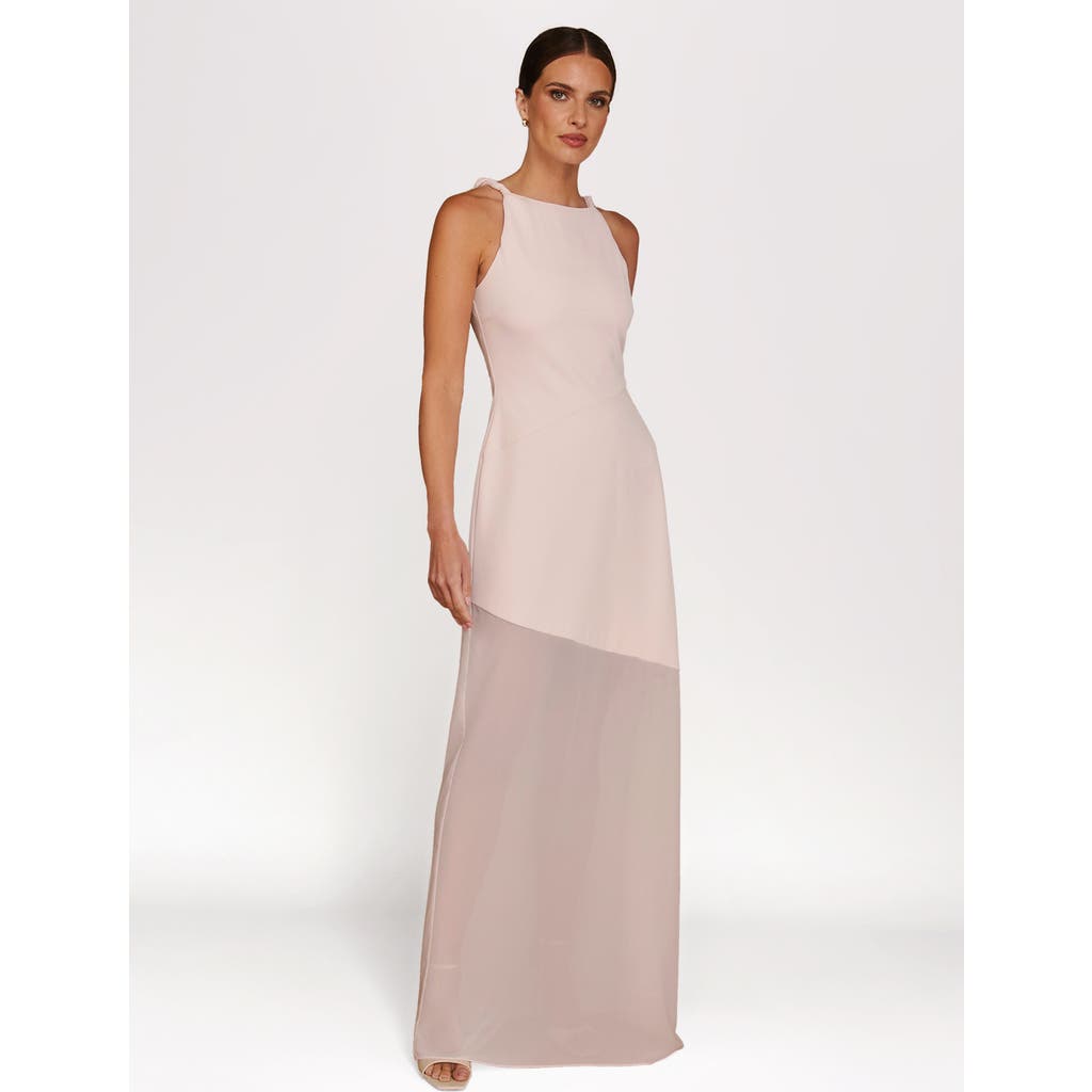 Six Stories Twist Strap Sheer Hem Maxi Dress In Pink