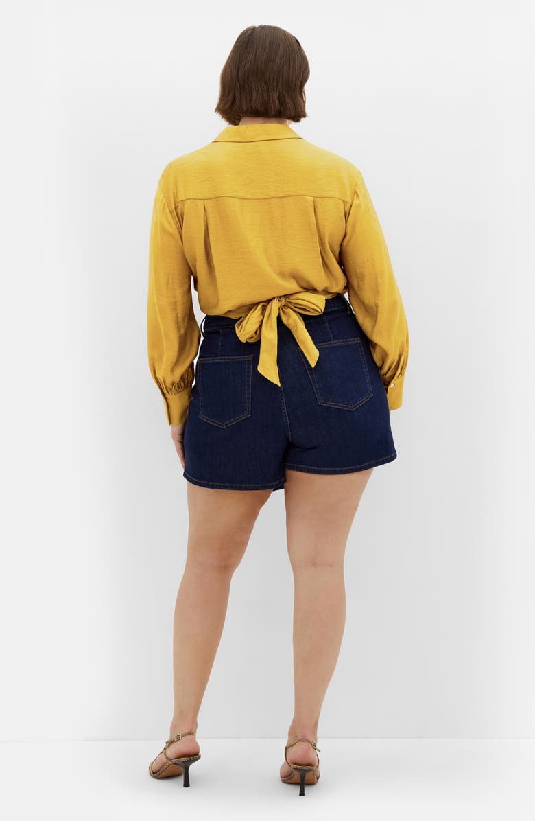 City Chic Winnie Tie Front Satin Shirt, Alternate, color, Old Gold