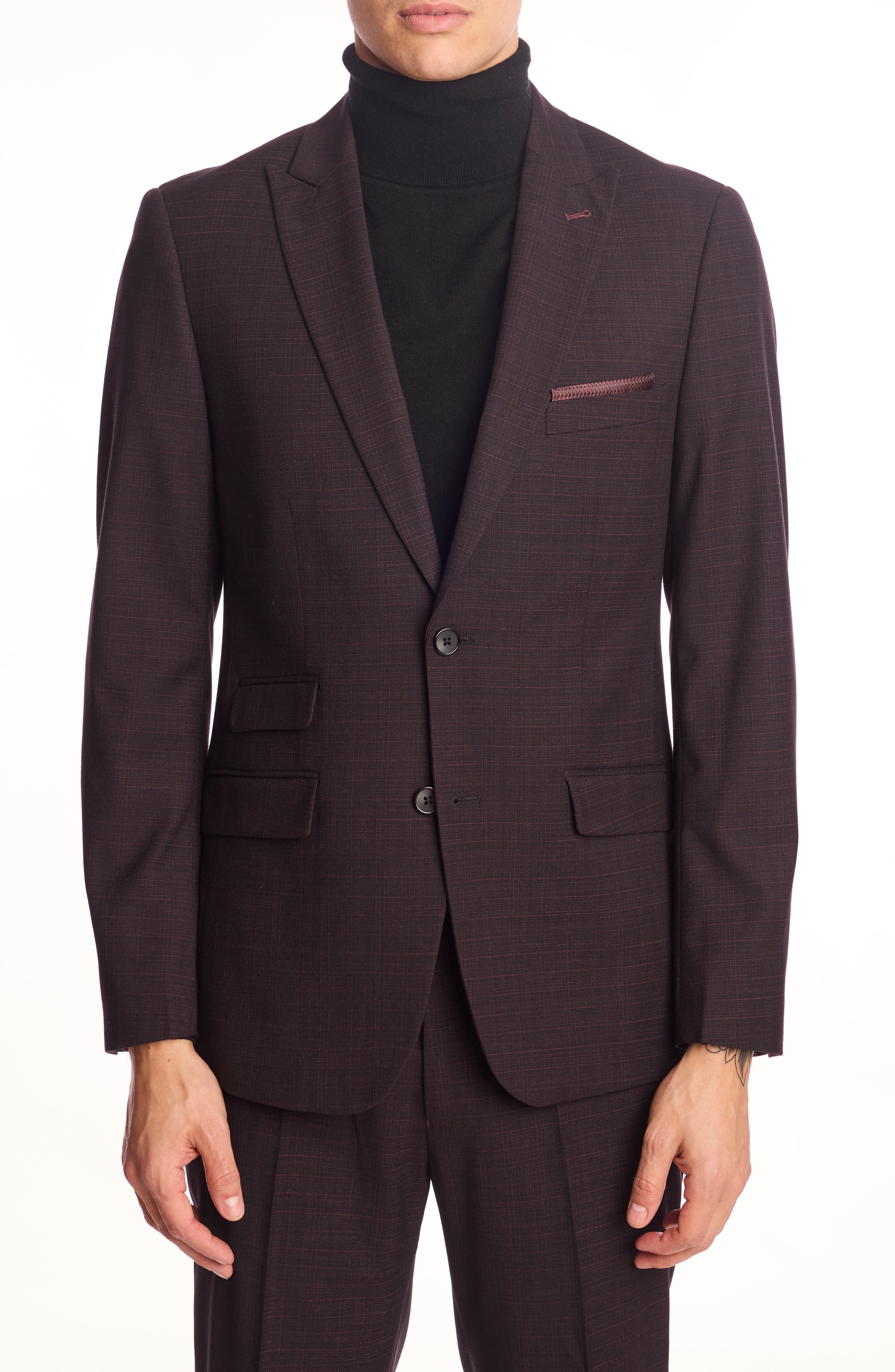 PAISLEY & GRAY Ashton Slim Fit Burgundy Grid Blazer