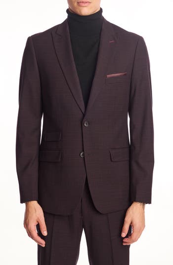 Paisley & Gray Ashton Slim Fit Burgundy Grid Blazer In Purple
