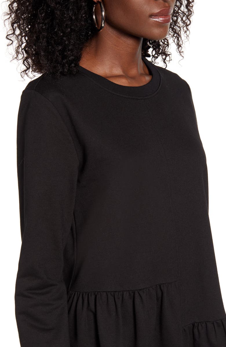 English Factory Ruffle Hem Long Sleeve Knit Dress, Alternate, color,