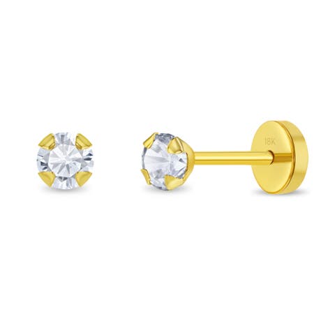 18k Prong CZ Girl Earrings