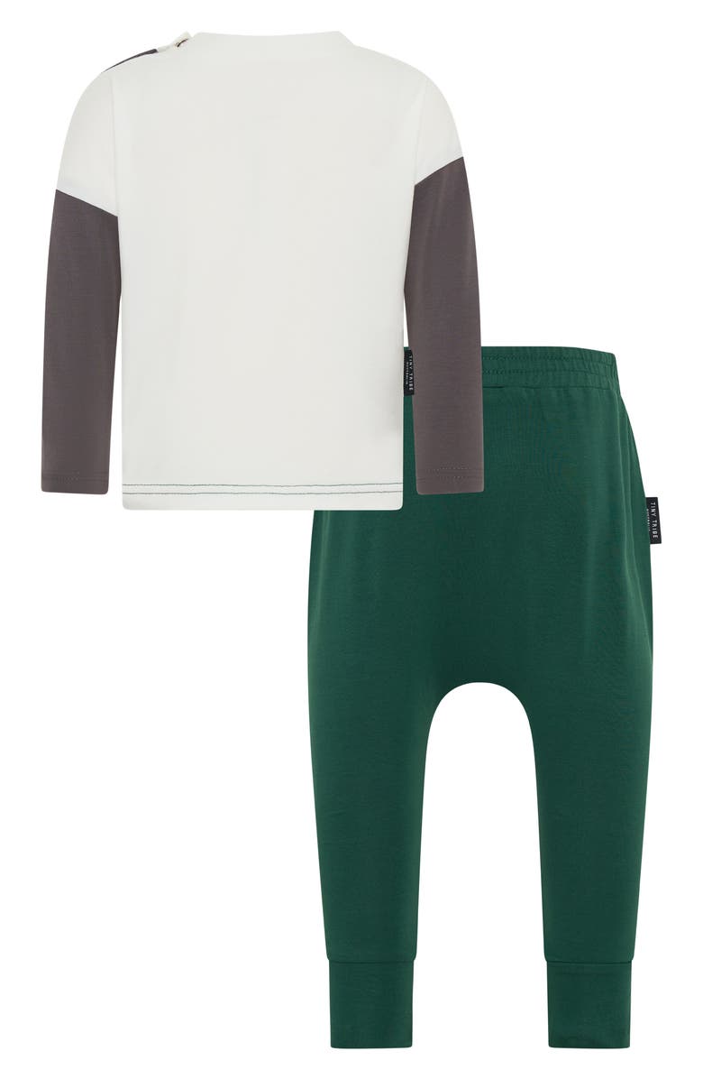 TINY TRIBE Colorblock Long Sleeve Cotton T-Shirt & Leggings Set, Alternate, color, Green Multi