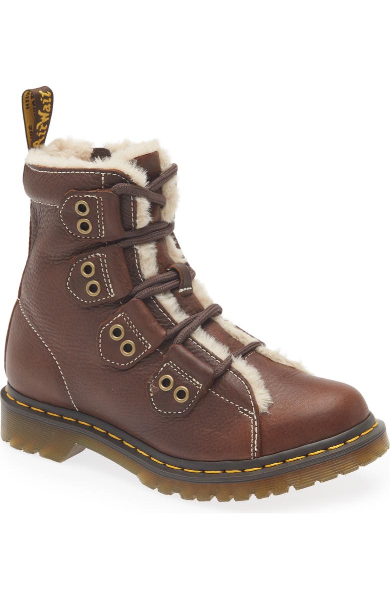 Dr. Martens 1460 Faux Fur Lined Lace-to-Toe Boot, Main, color, Dark Brown