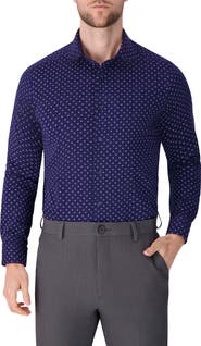 Victor Emmanuel Regular Fit Navy Geometric Print Knit Cotton Dress Shirt
