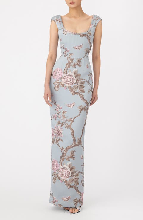 Brooke Floral Brocade Column Gown