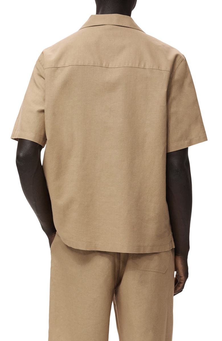 MANGO Oversize Cotton & Linen Camp Shirt, Alternate, color, Beige