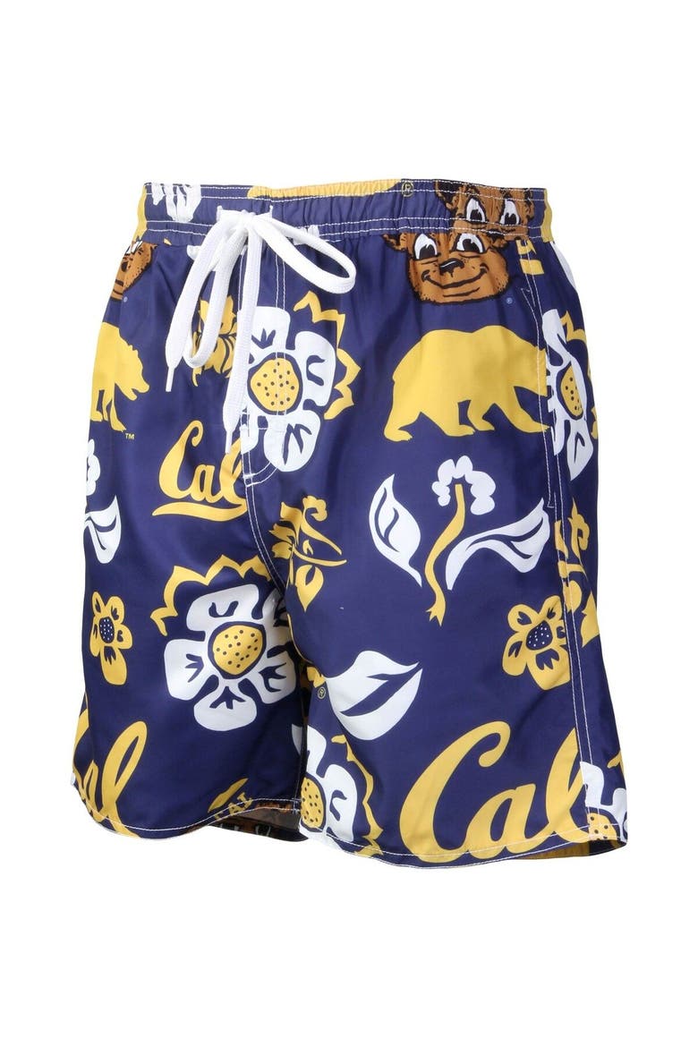 Men's Wes & Willy Navy Cal Bears Floral Volley Logo Swim Trunks, Alternate, color, Navy