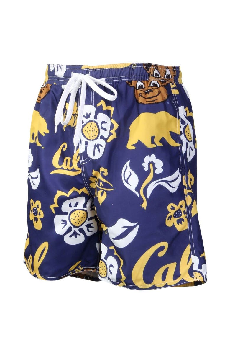 Wes & Willy Men's Wes & Willy Navy Cal Bears Floral Volley Logo Swim Trunks, Alternate, color, 