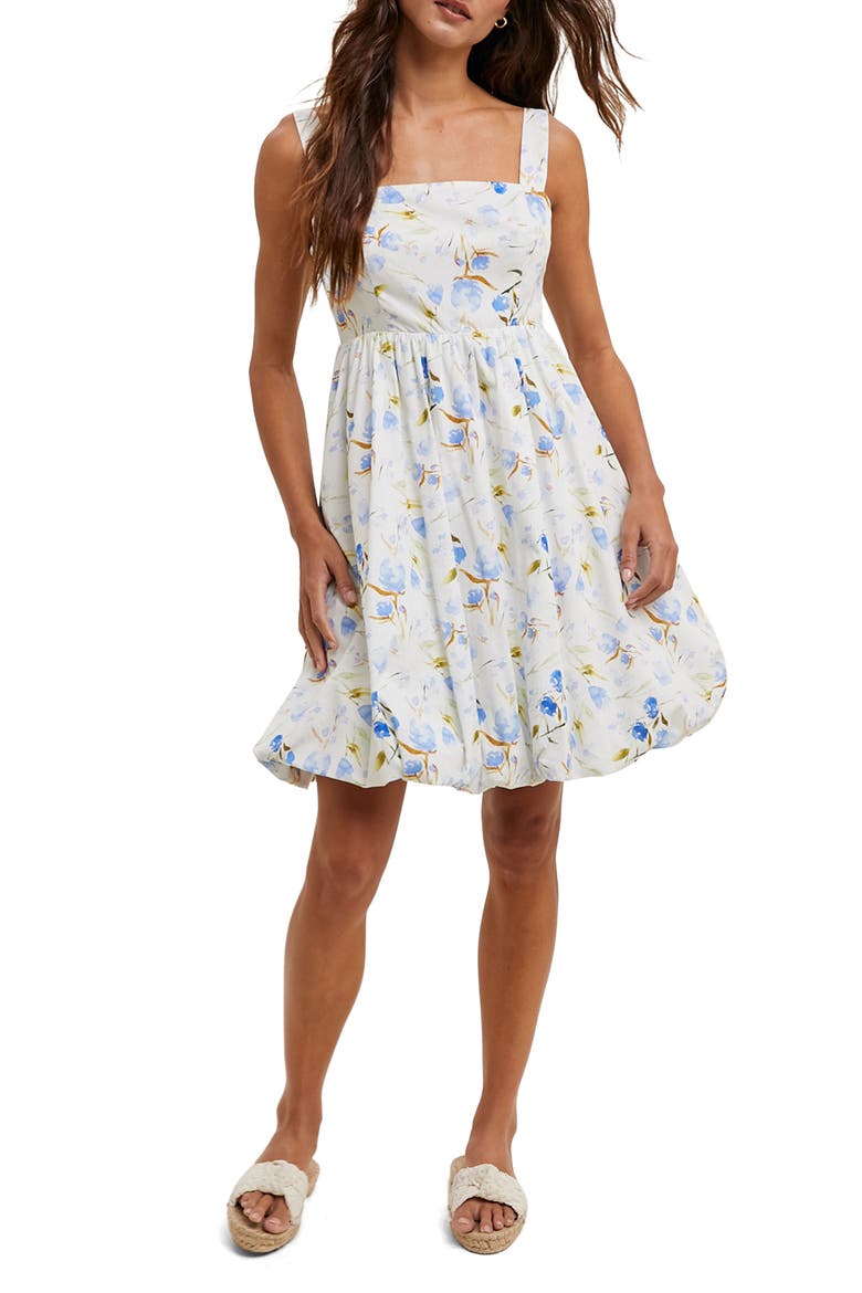Floral Bubble Hem Fit & Flare Minidress, Main, color, BLUE/ WHITE