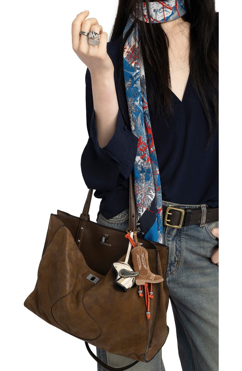 Zadig & Voltaire Jack Suede & Leather Shoulder Bag, Alternate, color, Wood