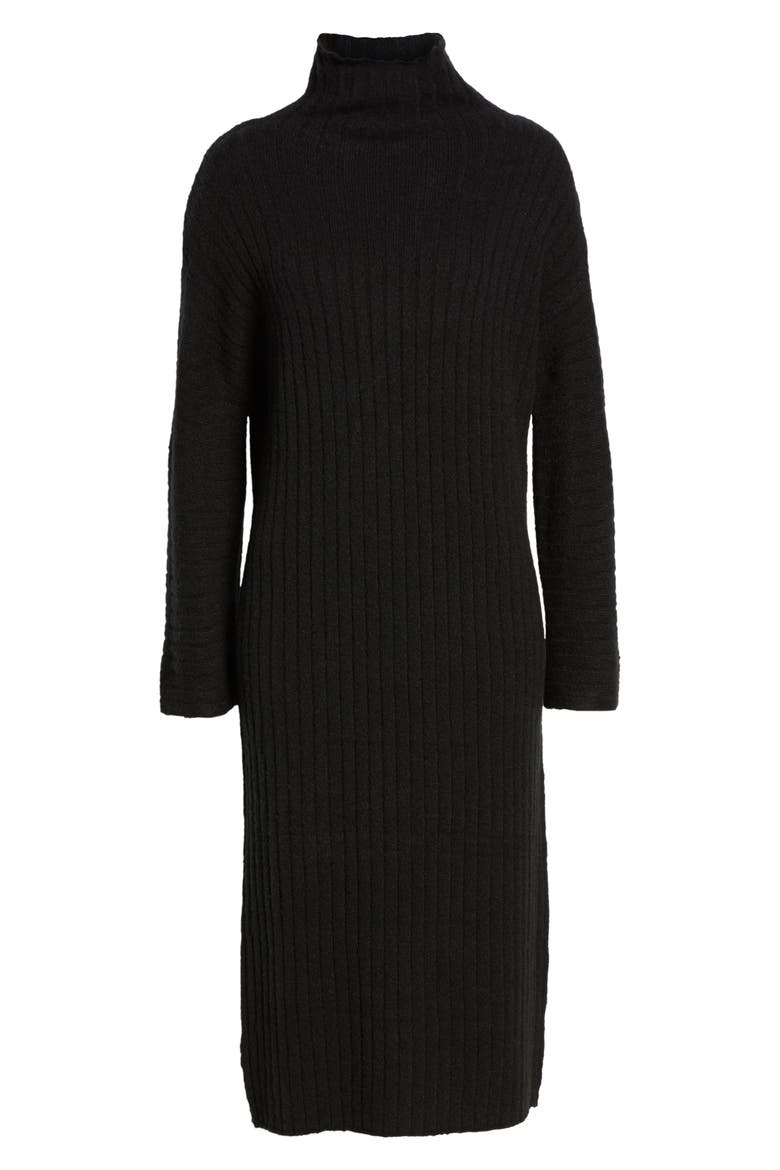 Rib Midi Sweater Dress, Alternate, color, BLACK
