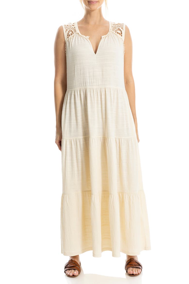 Crochet Trim Tiered Maxi Dress, Main, color, EGGSHELL-EGGSHELL