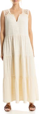 MAX STUDIO Crochet Trim Tiered Maxi Dress