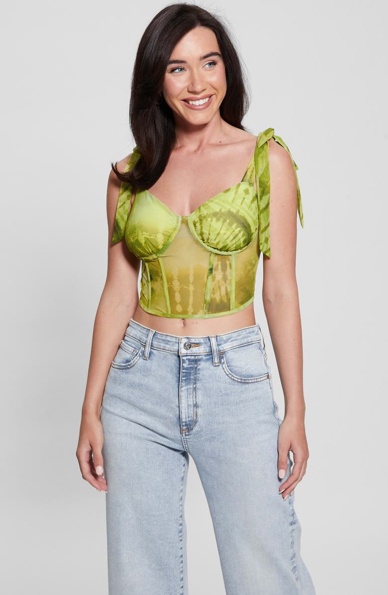GUESS Margot Tie Strap Mesh Corset Top, Alternate, color, 