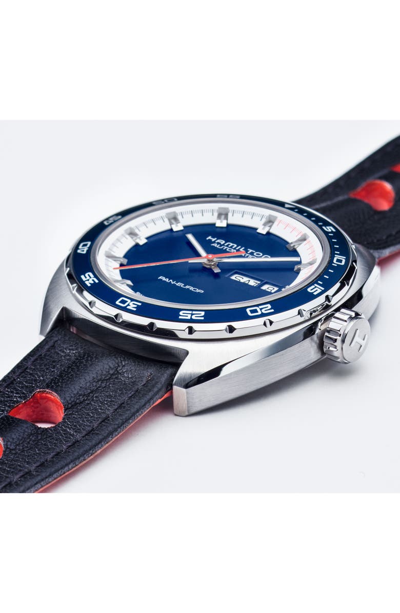 Hamilton American Classic Pan Europ Automatic Leather Strap Watch; 42mm, Alternate, color, 