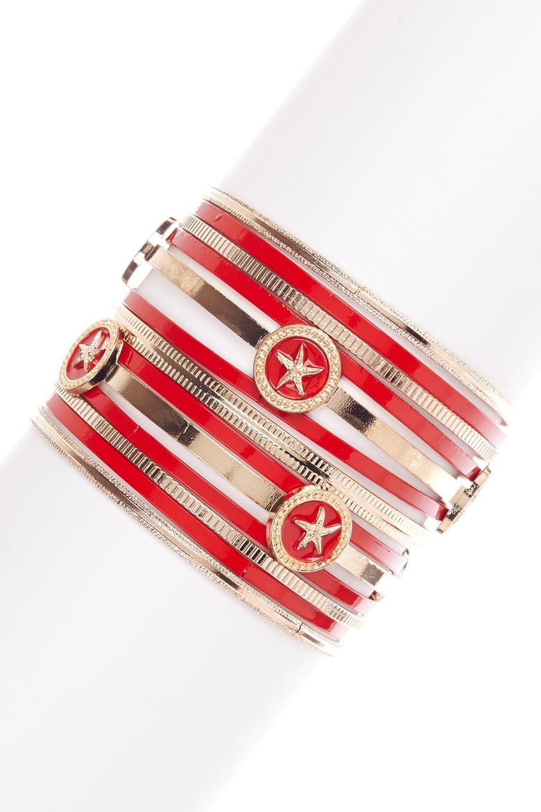 Starfish Style Bangle - Set of 13, Alternate, color, GOLD / CORAL
