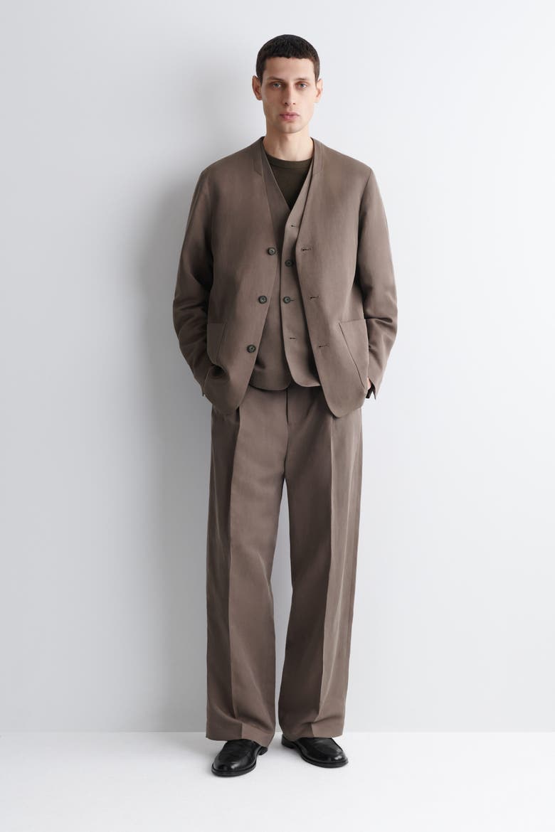 Collarless Linen-Blend Blazer, Alternate, color, BROWN