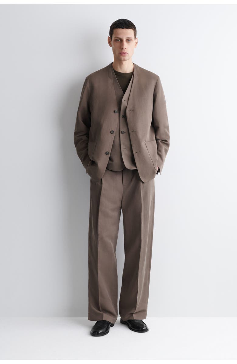 COS Collarless Linen-Blend Blazer, Alternate, color, Brown