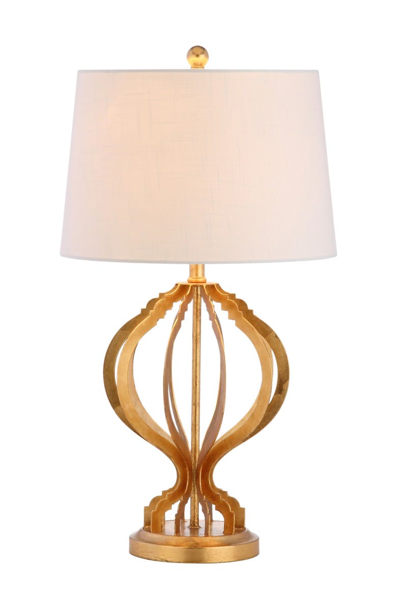 JONATHAN Y Sebastian 28.5" Metal Trellis LED Table Lamp, Gold Leaf, Main, color, Gold Leaf