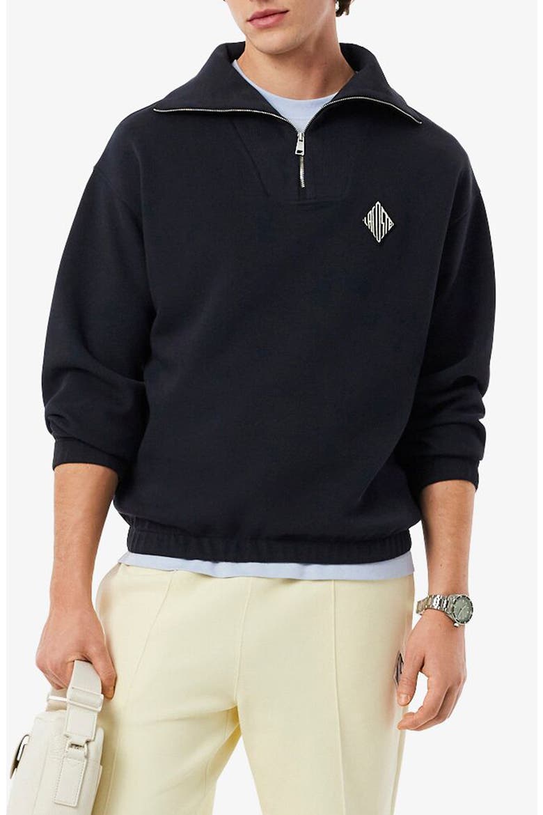 Cotton Blend Piqué Knit Quarter Zip Pullover, Main, color, BLACKBIRD