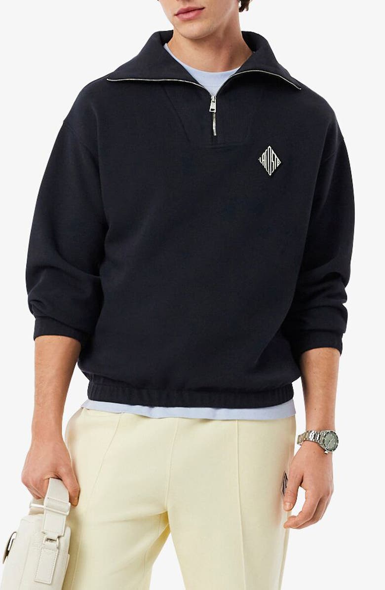 Lacoste Cotton Blend Piqué Knit Quarter Zip Pullover, Main, color, Blackbird