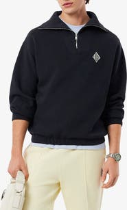 Lacoste Cotton Blend Piqué Knit Quarter Zip Pullover