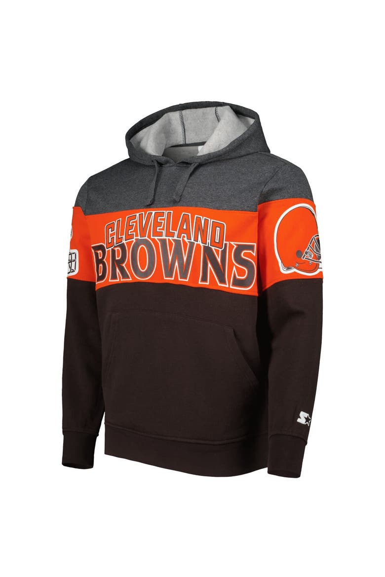 Men's Starter Brown/Heather Charcoal Cleveland Browns Extreme Pullover Hoodie, Alternate, color, Heather Charcoal