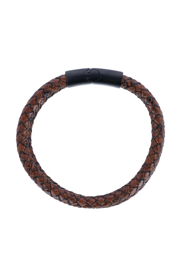 Simple Double Band Braided Secure Clasp Leather Bracelet, Alternate, color, Brown