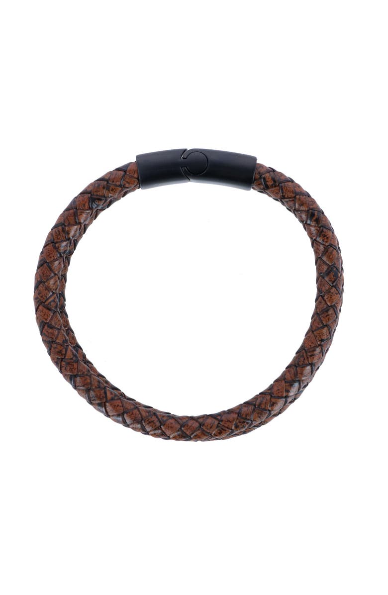 Trafalgar Simple Double Band Braided Secure Clasp Leather Bracelet, Alternate, color, Brown