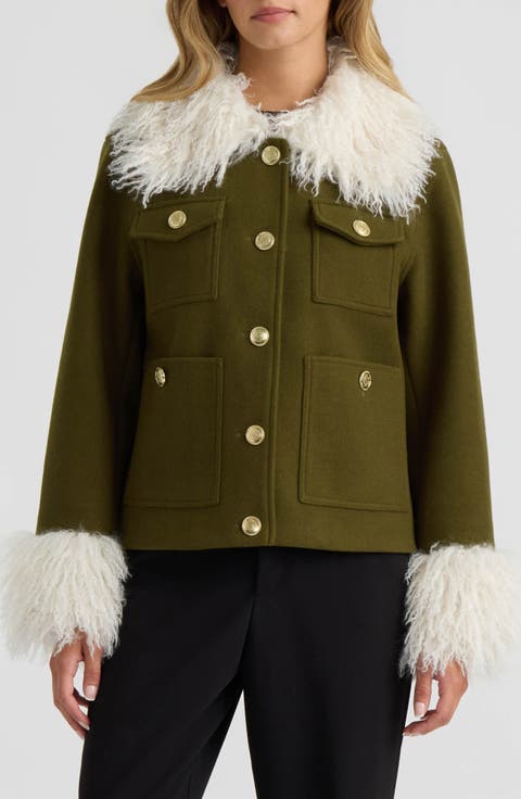 Faux Fur Trim Faux Wool Short Jacket